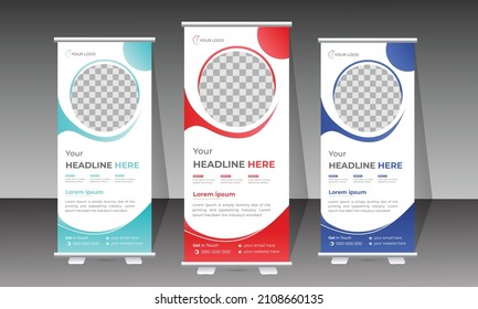 New Roll-Up Banner Design Template for Medical and Healthcare 
with three different gradient colors.
Vertical,roll-up template, banner stand, or flag design