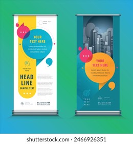 New rollup banner template bundle. advertising, background, banner, biochemistry, biology, blue, brochure, business promotion signage standee vector layout