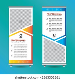 New rollup banner template bundle. advertising, background, banner, biochemistry, biology, blue, brochure, business promotion signage standee vector layout
