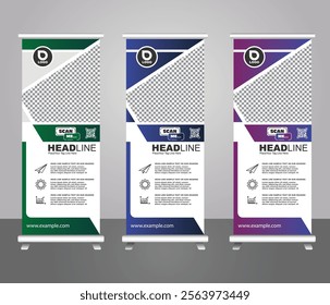 New rollup banner template bundle. advertising, background, banner, biochemistry, biology, blue, brochure, business promotion signage standee vector layout