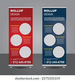 New rollup banner template bundle. advertising, background, banner, biochemistry, biology, blue, brochure, business promotion signage standee vector layout