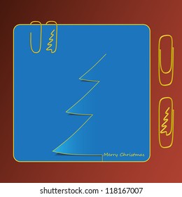 new royalty free image of classic winter tree on greetings card with paperclips