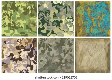 new royalty free vector set with camouflage and stone effect backgrounds
