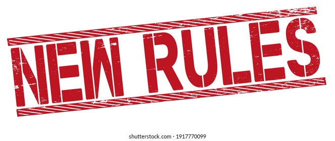 new rules word - red rubber stamp - text on white background