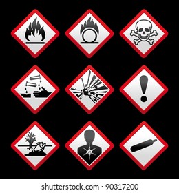 New Safety Symbols Hazard Signs Black Background