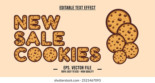 NOVA VENDA COOKIES palavra feita com deliciosa ilustração de biscoito chips em fundo brilhante, design de ilustração Vetor.