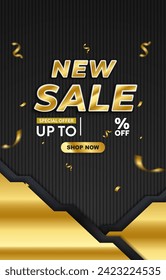 new sale discount template banner with copy space for product sale with abstract gradient black and golden background design 001