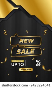 new sale discount template banner with copy space for product sale with abstract gradient black and golden background design 002