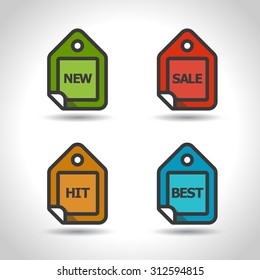 new, sale, hit, best price tag sign icons. Shop symbols. Flat design set. Vector