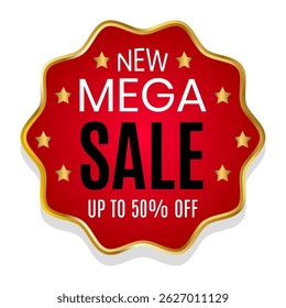Nova Venda Mega Super Desconto Nova Oferta Cupons de Bilhete Presente Definido com Desconto Cor Vermelho Preto Ouro Branco 50 75% Porcentagem Elemento Vetor Modelo Cupom Tag Design Estrela