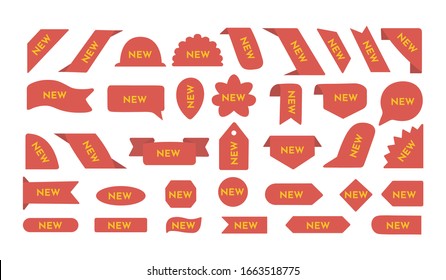 New sale tags and labels. Red label new vector set. Special shopping offer badge, product stickers.