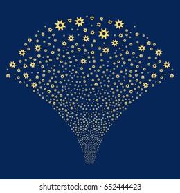 New salute stream. Vector illustration style is flat yellow iconic symbols on a blue background. Object source fountain combined from random icons.