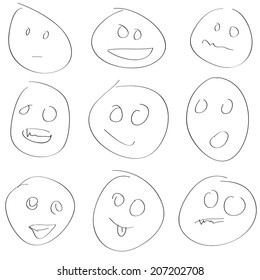 New scetch smile set on a white background. Vector illustration