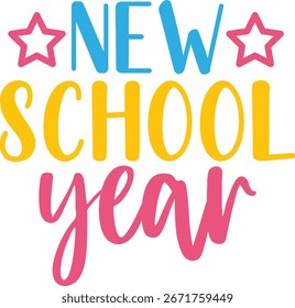 Nuevo año escolar Volver a la escuela tipografía diseño de arte de Clip sobre fondo aislado transparente blanco liso para tarjeta, camisa, sudadera con capucha, sudadera, ropa, etiqueta, taza, icono, póster o insignia