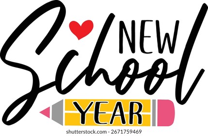 Novo Ano Escolar Voltar à Escola design de clip-art de tipografia em branco plano fundo isolado transparente para cartão, camisa, capuz, moletom, vestuário, tag, caneca, ícone, cartaz ou distintivo