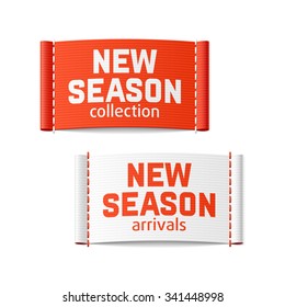 New season arrivals and collection labels. Vector.