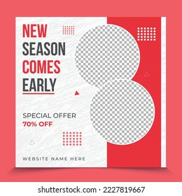 New season comes early social media post template, fashion sale offer, promo discount web banner template
