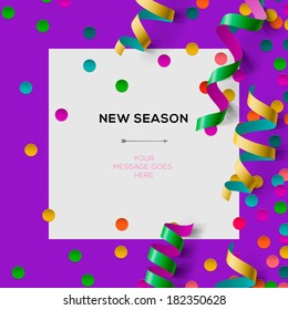 New Season Invitation Template With Party Confetti, Office Party, Vector Illustration. 