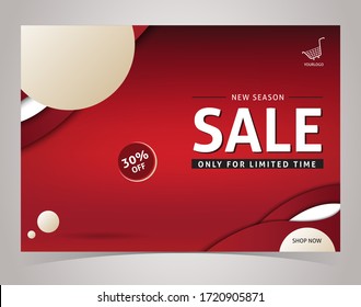 New Season Sale Red Brown Banner with Photo Space and Discount. A4 Size vector design for banner, flyer,  poster and web site.