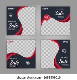 New Season Sale Social Media Banner Template Set Vector. Promotional Social Media Post Bundle, Modern promotion square web banner for social media.