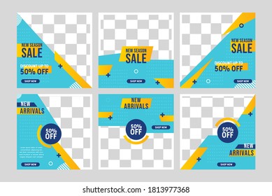 New season sale social media template blue and yellow