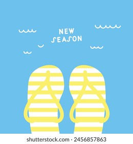 new season. summer postcard with flip flops. Beach party card or flyer template. Catch the summer vibe concept. Flat vector style illustration. Summer holidays card