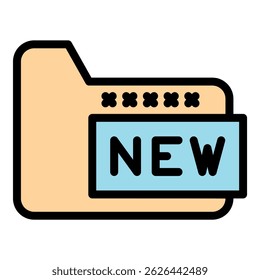 New secured file icon. Outline new secured file vector icon color flat isolated