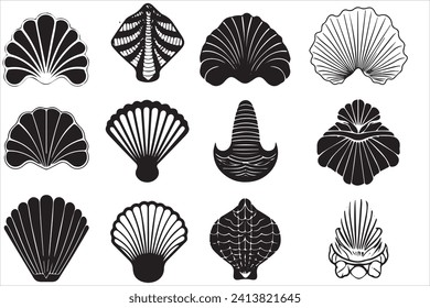 New Selling Sea shell silhouette bundle vector.