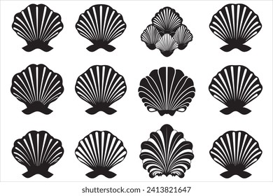 New Selling Sea shell silhouette bundle vector.