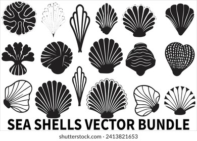 New Selling Sea shell silhouette bundle vector.