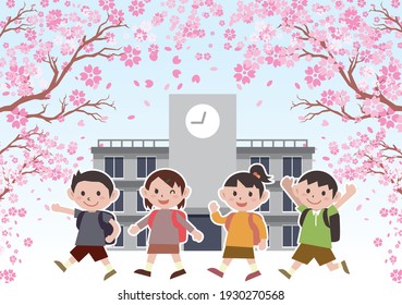 New Semester Of Spring Elementary School In Japan
