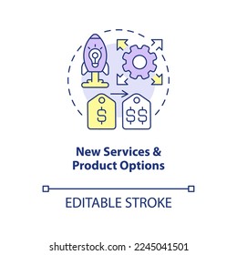 New services and product options concept icon. Common reason for price increase abstract idea thin line illustration. Isolated outline drawing. Editable stroke. Arial, Myriad Pro-Bold fonts used