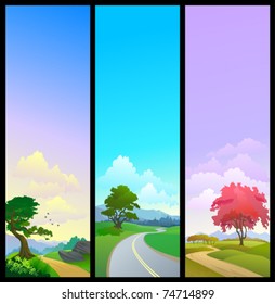 NEW - SET OF 3 NATURE BANNERS , ROAD TREE AND OPEN SKY