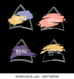 New Set of abstract colorful grunge splash paint water color big sale super sale mega sale quality sale banner label badge icon background vector with white outline