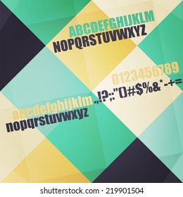 new set of alphabet letters, numbers and symbols over fashion background