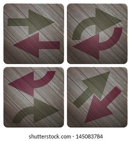new set of application icons with arrows symbols on wooden texture