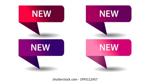 Neue Reihe von Bannern, Symbolen. Design von Etiketten, Tags, Flaggen aus roten Bändern. Aufkleber, Shopping-Tags für den Verkauf und Business Promotion. Neue Kollektion, Rabatt. Vektorgrafik.
