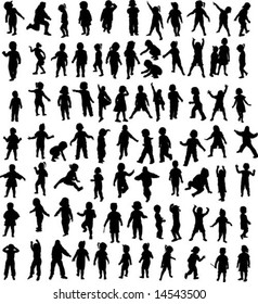 new set of children silhouette - vector