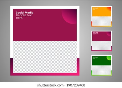 New set of editable minimal banner templates. Suitable for social media posts and web or internet ads with a choice of three different colors. Vector illustration with photo college.
