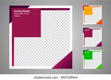 Nuevo conjunto de plantillas de banners mínimas editables. Adecuado para publicaciones en medios sociales y anuncios web o en internet con una elección de tres colores diferentes. Ilustración vectorial con colegio fotográfico.