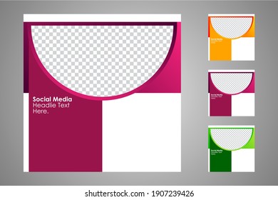 New set of editable minimal banner templates. Suitable for social media posts and web or internet ads with a choice of three different colors. Vector illustration with photo college.
