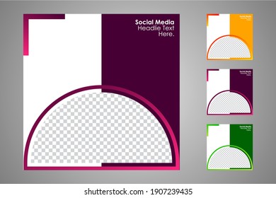 New set of editable minimal banner templates. Suitable for social media posts and web or internet ads with a choice of three different colors. Vector illustration with photo college.
