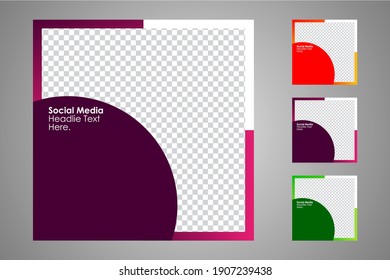New set of editable minimal banner templates. Suitable for social media posts and web or internet ads with a choice of three different colors. Vector illustration with photo college.