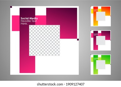Neue Set bearbeitbarer minimaler Bannervorlagen. Geeignet für Social-Media-Posts und Web- oder Internet-Anzeigen mit einer Auswahl von drei verschiedenen Farben. Vektorgrafik mit Fotoschule.