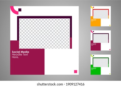 New set of editable minimal banner templates. Suitable for social media posts and web or internet ads with a choice of three different colors. Vector illustration with photo college.