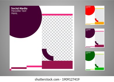 New set of editable minimal banner templates. Suitable for social media posts and web or internet ads with a choice of three different colors. Vector illustration with photo college.