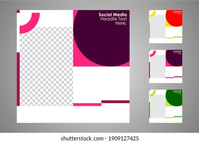 New set of editable minimal banner templates. Suitable for social media posts and web or internet ads with a choice of three different colors. Vector illustration with photo college.