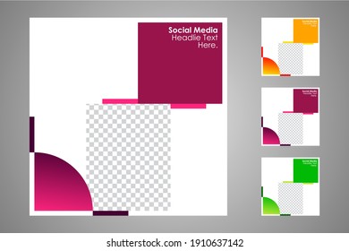 New set of editable minimal banner templates. Suitable for social media posts and web or internet ads with a choice of three different colors. Vector illustration with photo college.