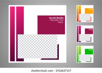 New set of editable minimal banner templates. Suitable for social media posts and web or internet ads with a choice of three different colors. Vector illustration with photo college.