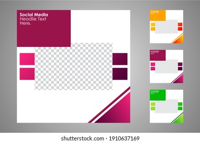 New set of editable minimal banner templates. Suitable for social media posts and web or internet ads with a choice of three different colors. Vector illustration with photo college.